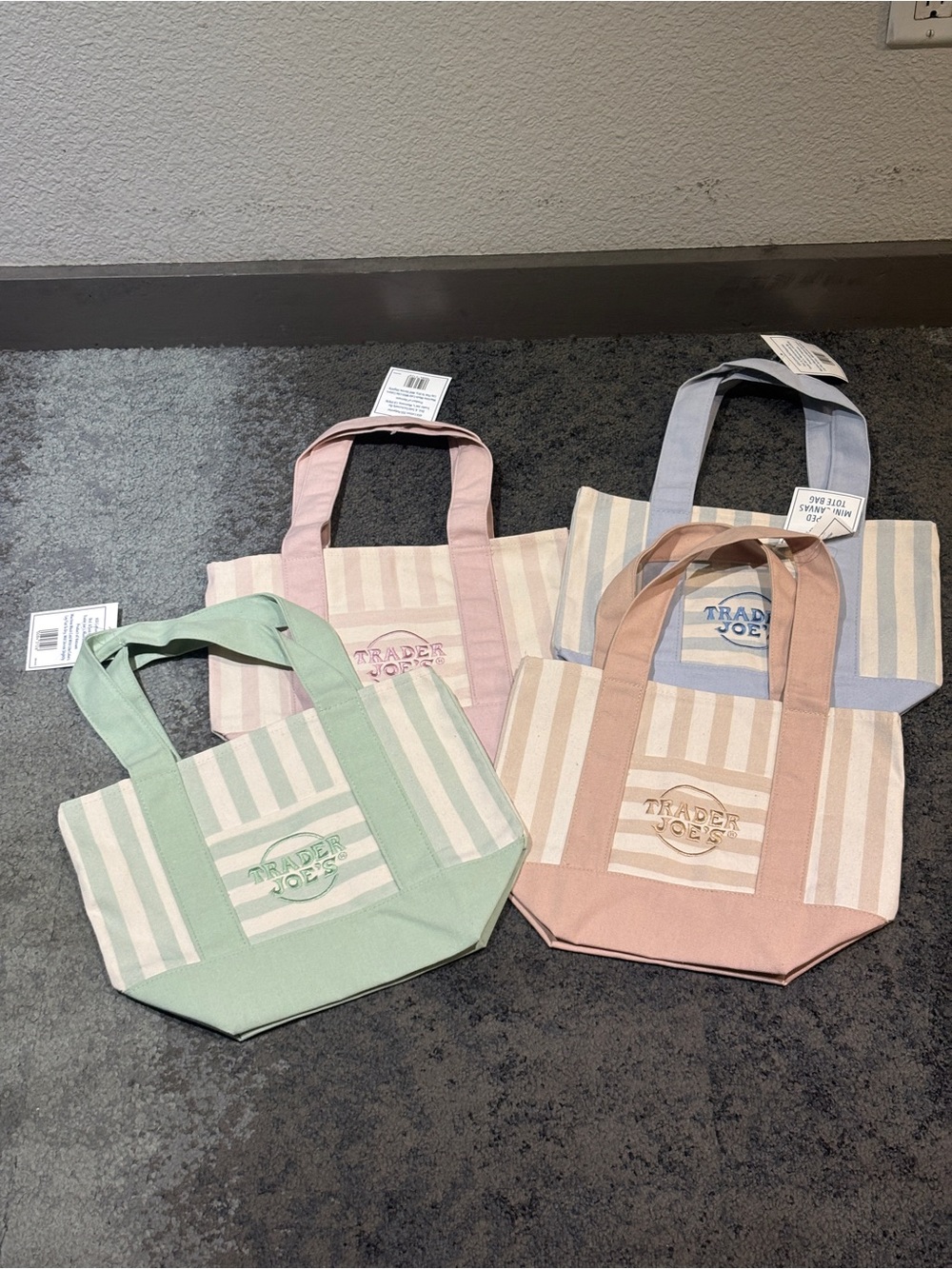 Trader Joe's Striped Mini Tote - Pastel Pink, Mint, Blue, Beige